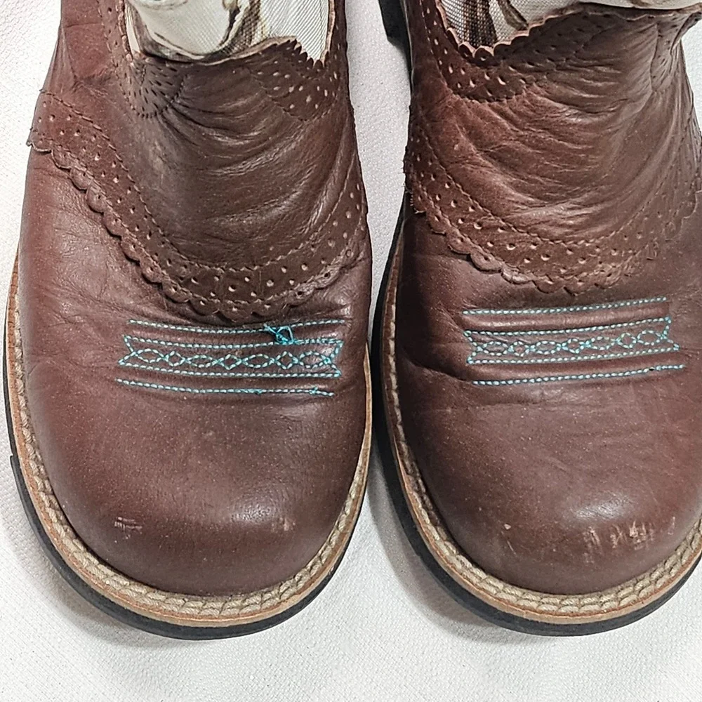 Ariat Kids Western Boots Camo Print Leather‎ Turquoise Square Toe Size 4.5 - Picture 10 of 10